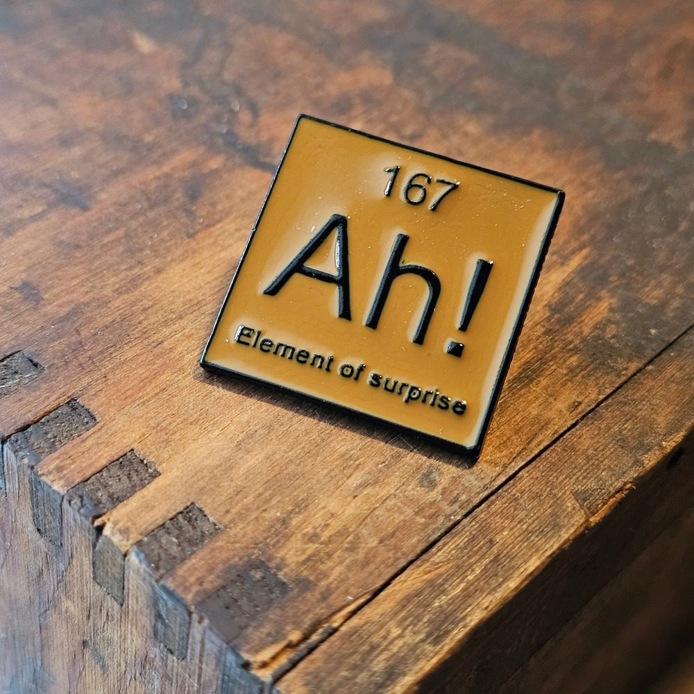 Enamel Pin Unisex OS Yellow Ah! Element of Surprise Science Humor Pun